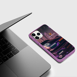 Чехол iPhone 11 Pro матовый Porshe neon city, цвет: 3D-фиолетовый — фото 2