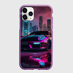 Чехол iPhone 11 Pro матовый Porshe night city, цвет: 3D-фиолетовый