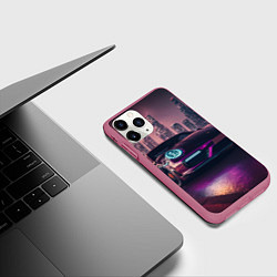 Чехол iPhone 11 Pro матовый Porshe ночной город, цвет: 3D-малиновый — фото 2