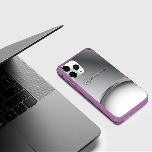 Чехол iPhone 11 Pro матовый Mercedes benz grey / 3D-Фиолетовый – фото 3