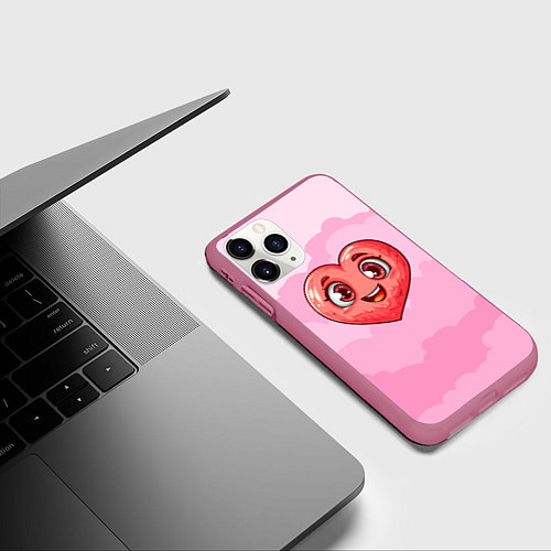 Чехол iPhone 11 Pro матовый Милое красное сердечко / 3D-Малиновый – фото 3