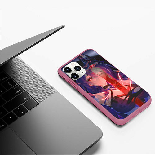 Чехол iPhone 11 Pro матовый Honkai Star Rail Black Swan beauty / 3D-Малиновый – фото 3