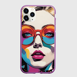 Чехол iPhone 11 Pro матовый Девушка в солнечных очках поп-арт, цвет: 3D-фиолетовый