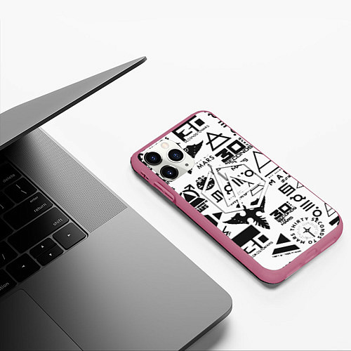 Чехол iPhone 11 Pro матовый Linkin park pattern 30 second to mars / 3D-Малиновый – фото 3