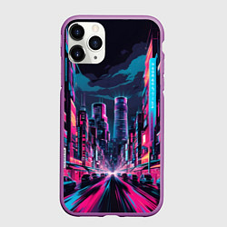Чехол iPhone 11 Pro матовый Неоновый мегаполис, цвет: 3D-фиолетовый