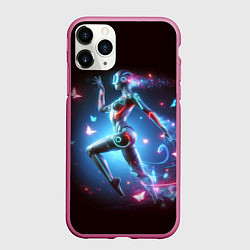 Чехол iPhone 11 Pro матовый Cyber girl and butterflies - neon glow fantasy, цвет: 3D-малиновый