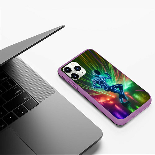 Чехол iPhone 11 Pro матовый Neon cyber dance - ai art fantasy / 3D-Фиолетовый – фото 3