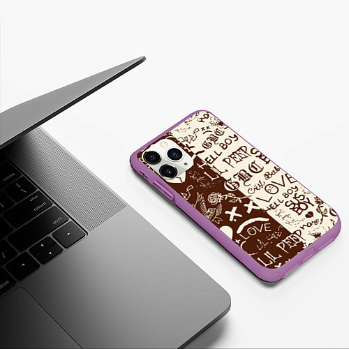 Чехол iPhone 11 Pro матовый Lil peep retro pattern / 3D-Фиолетовый – фото 3