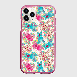 Чехол iPhone 11 Pro матовый Зайчики цветной паттерн, цвет: 3D-малиновый