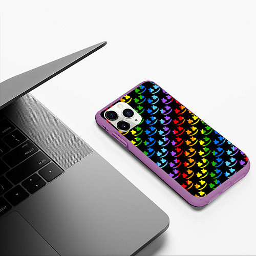 Чехол iPhone 11 Pro матовый Marshmello pattern neon / 3D-Фиолетовый – фото 3