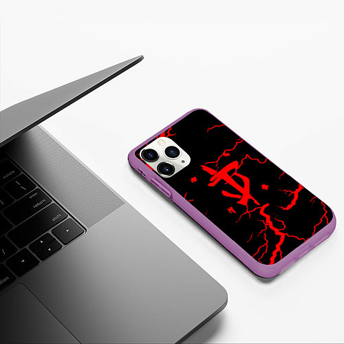 Чехол iPhone 11 Pro матовый Doom молнии / 3D-Фиолетовый – фото 3