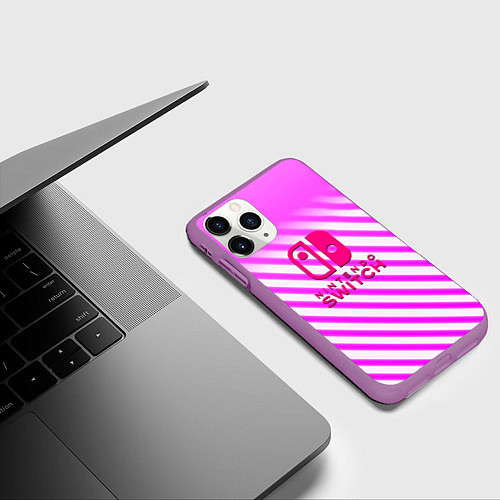 Чехол iPhone 11 Pro матовый Nintendo pink line / 3D-Фиолетовый – фото 3