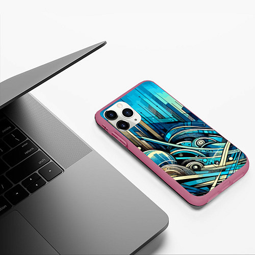 Чехол iPhone 11 Pro матовый Абстрактный урбанистический пейзаж - нейроарт / 3D-Малиновый – фото 3