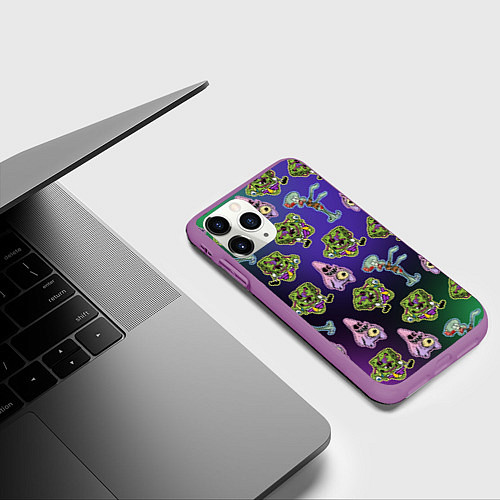 Чехол iPhone 11 Pro матовый Губка Боб - паттерн хэллоуин / 3D-Фиолетовый – фото 3