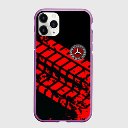 Чехол iPhone 11 Pro матовый Mercedes следы от шин, цвет: 3D-фиолетовый