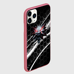 Чехол iPhone 11 Pro матовый Ведьмак соты лого, цвет: 3D-малиновый — фото 2