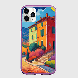 Чехол iPhone 11 Pro матовый Живопись яркие домики фовизм, цвет: 3D-фиолетовый