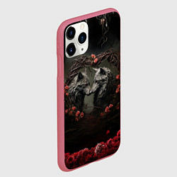 Чехол iPhone 11 Pro матовый Влюбленные волки, цвет: 3D-малиновый — фото 2