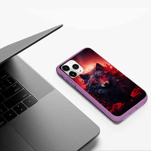 Чехол iPhone 11 Pro матовый Волчица и розы / 3D-Фиолетовый – фото 3