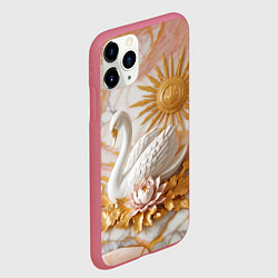 Чехол iPhone 11 Pro матовый Фарфоровый лебедь и солнце на розовом мраморе, цвет: 3D-малиновый — фото 2