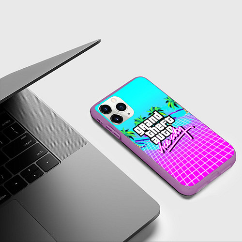 Чехол iPhone 11 Pro матовый Vice city tropic collection / 3D-Фиолетовый – фото 3