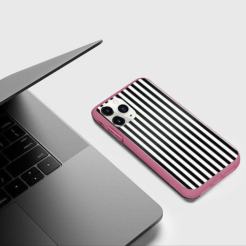 Чехол iPhone 11 Pro матовый Полоски - Битлджус / 3D-Малиновый – фото 3