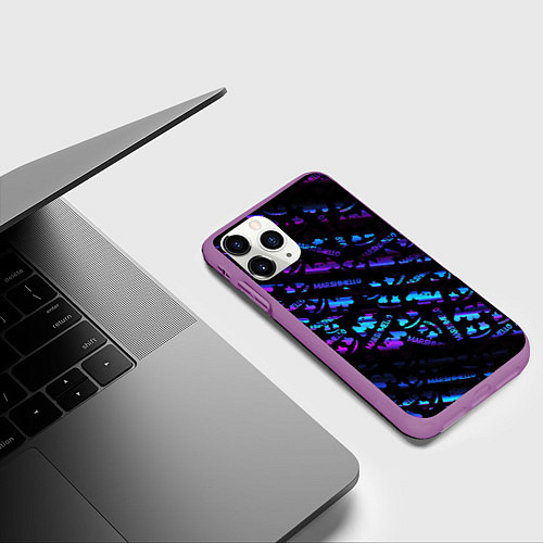 Чехол iPhone 11 Pro матовый Marshmello neon club / 3D-Фиолетовый – фото 3