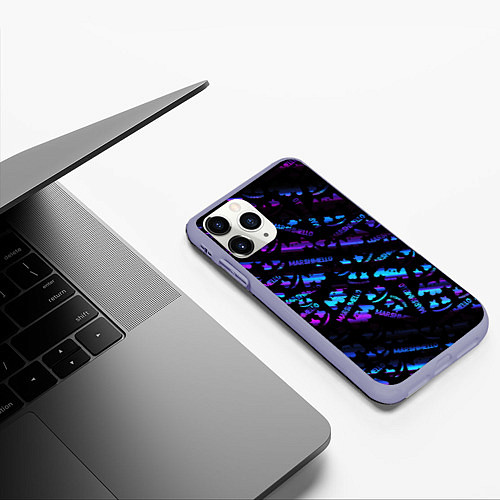 Чехол iPhone 11 Pro матовый Marshmello neon club / 3D-Светло-сиреневый – фото 3