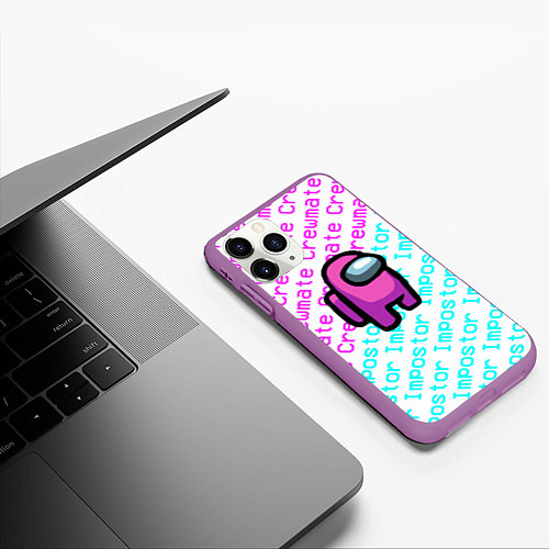 Чехол iPhone 11 Pro матовый Among us pattern steel / 3D-Фиолетовый – фото 3