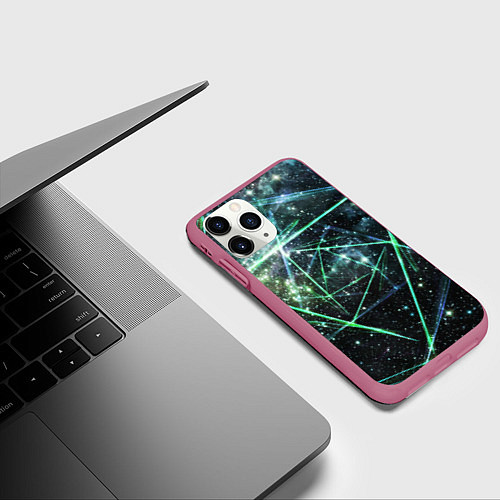 Чехол iPhone 11 Pro матовый Космические линии звезды / 3D-Малиновый – фото 3