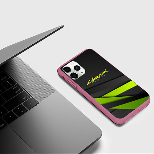 Чехол iPhone 11 Pro матовый Cyberpunk 2077 stripes line / 3D-Малиновый – фото 3
