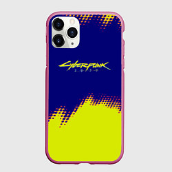 Чехол iPhone 11 Pro матовый Cyberpunk 2077 краски жёлтые, цвет: 3D-малиновый