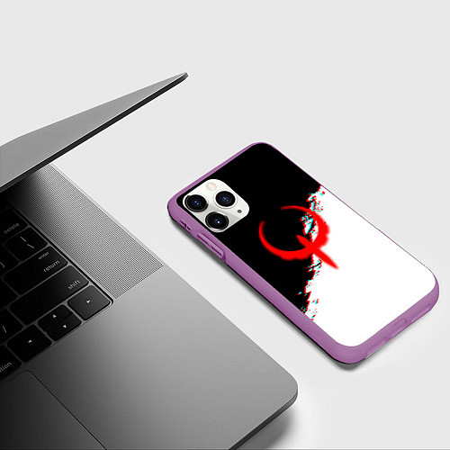 Чехол iPhone 11 Pro матовый Квейк глитч краски / 3D-Фиолетовый – фото 3