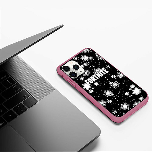 Чехол iPhone 11 Pro матовый Fortnite winter snow / 3D-Малиновый – фото 3