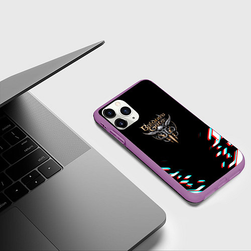 Чехол iPhone 11 Pro матовый Baldurs Gate glitch geometry / 3D-Фиолетовый – фото 3