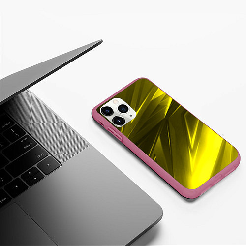 Чехол iPhone 11 Pro матовый Gold stripes abstraction / 3D-Малиновый – фото 3