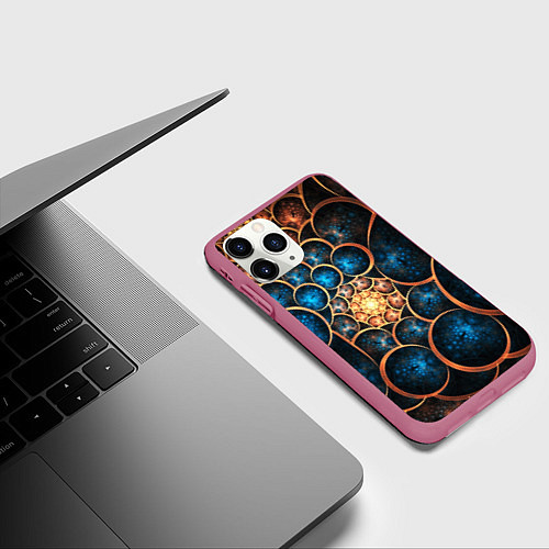 Чехол iPhone 11 Pro матовый Оптическая абстракция круги / 3D-Малиновый – фото 3