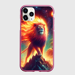 Чехол iPhone 11 Pro матовый Космический лев - нейроарт фантазия, цвет: 3D-малиновый