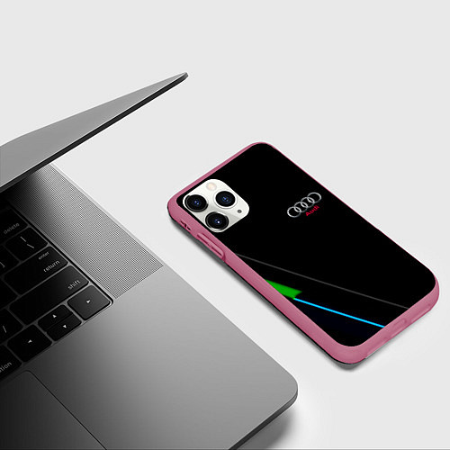 Чехол iPhone 11 Pro матовый AUDI geometry line / 3D-Малиновый – фото 3