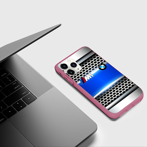 Чехол iPhone 11 Pro матовый BMW metal machine / 3D-Малиновый – фото 3