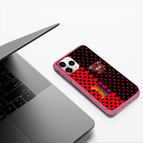 Чехол iPhone 11 Pro матовый Doom pattern steell / 3D-Малиновый – фото 3