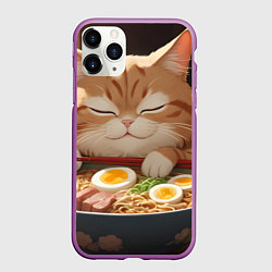 Чехол iPhone 11 Pro матовый Кот обожает рамен, цвет: 3D-фиолетовый