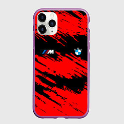 Чехол iPhone 11 Pro матовый BMW красные краски текстура, цвет: 3D-фиолетовый
