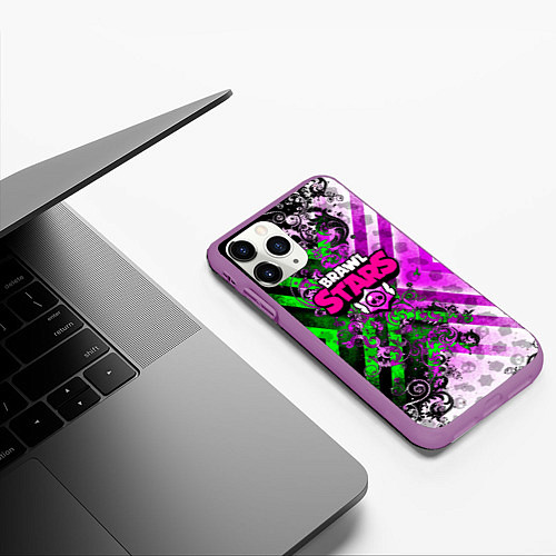 Чехол iPhone 11 Pro матовый Brawl stars pattern geometry / 3D-Фиолетовый – фото 3