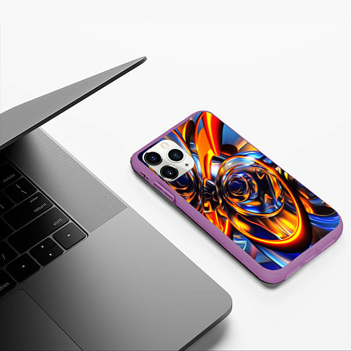 Чехол iPhone 11 Pro матовый Жидкие краски фрактал / 3D-Фиолетовый – фото 3