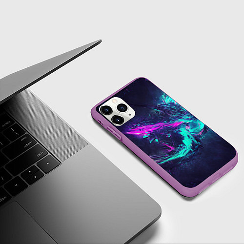Чехол iPhone 11 Pro матовый Неоновые краски абстракция / 3D-Фиолетовый – фото 3