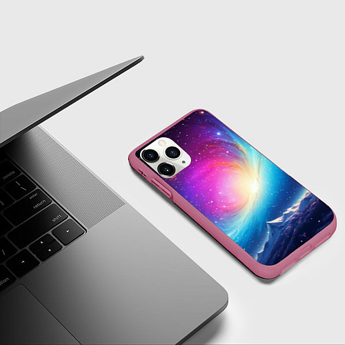 Чехол iPhone 11 Pro матовый Бескрайний космос / 3D-Малиновый – фото 3