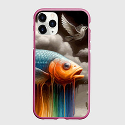 Чехол iPhone 11 Pro матовый Рыба в облаках - сюрреализм, цвет: 3D-малиновый