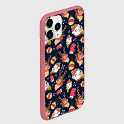Чехол iPhone 11 Pro матовый Новогодний детский паттерн с животными, цвет: 3D-малиновый — фото 2