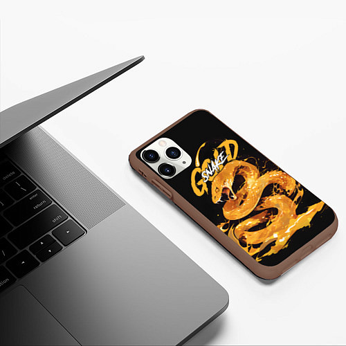 Чехол iPhone 11 Pro матовый Gold snake / 3D-Коричневый – фото 3